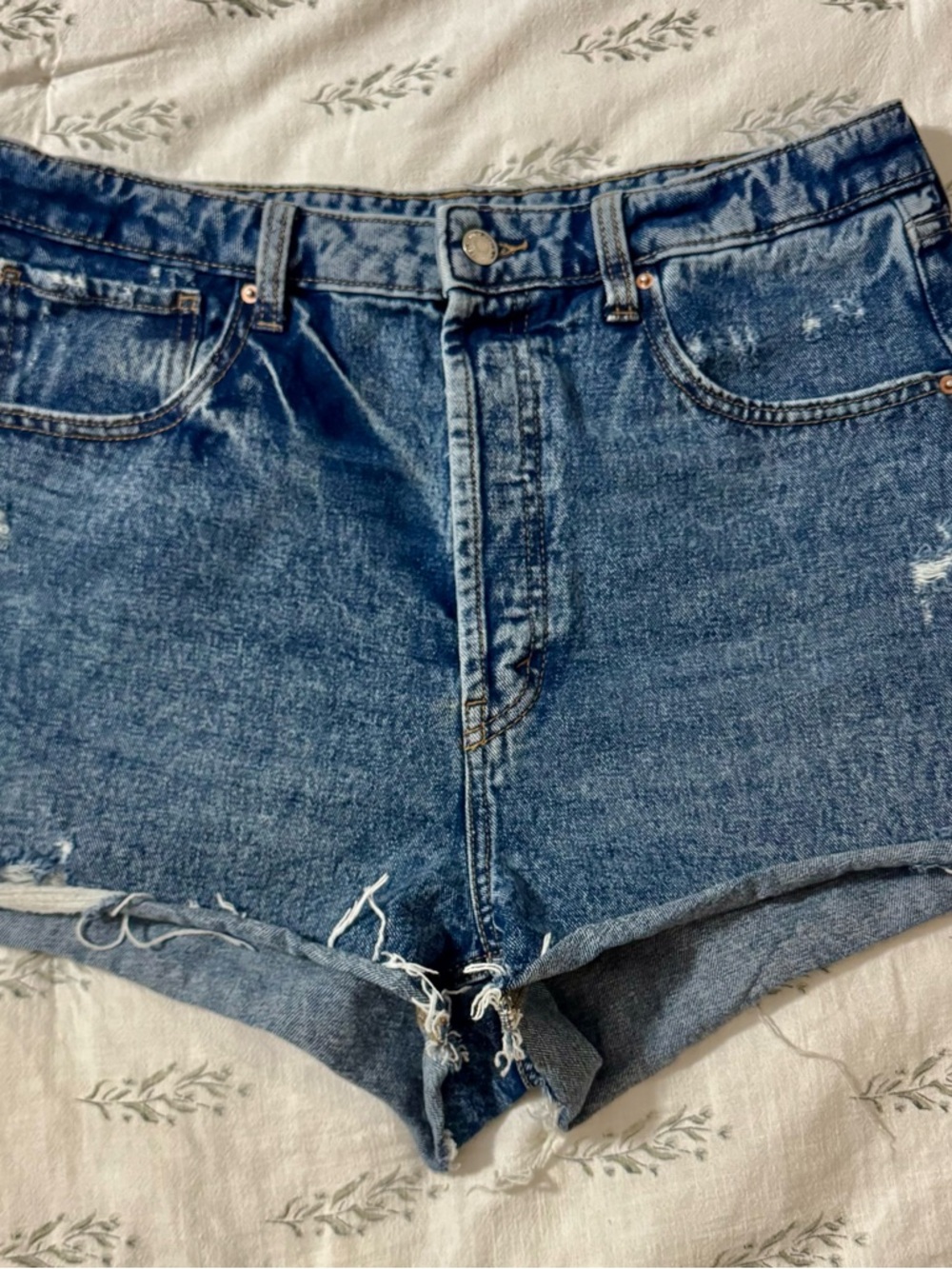 wild fable Medium Blue Distressed High-Rise Denim Shorts